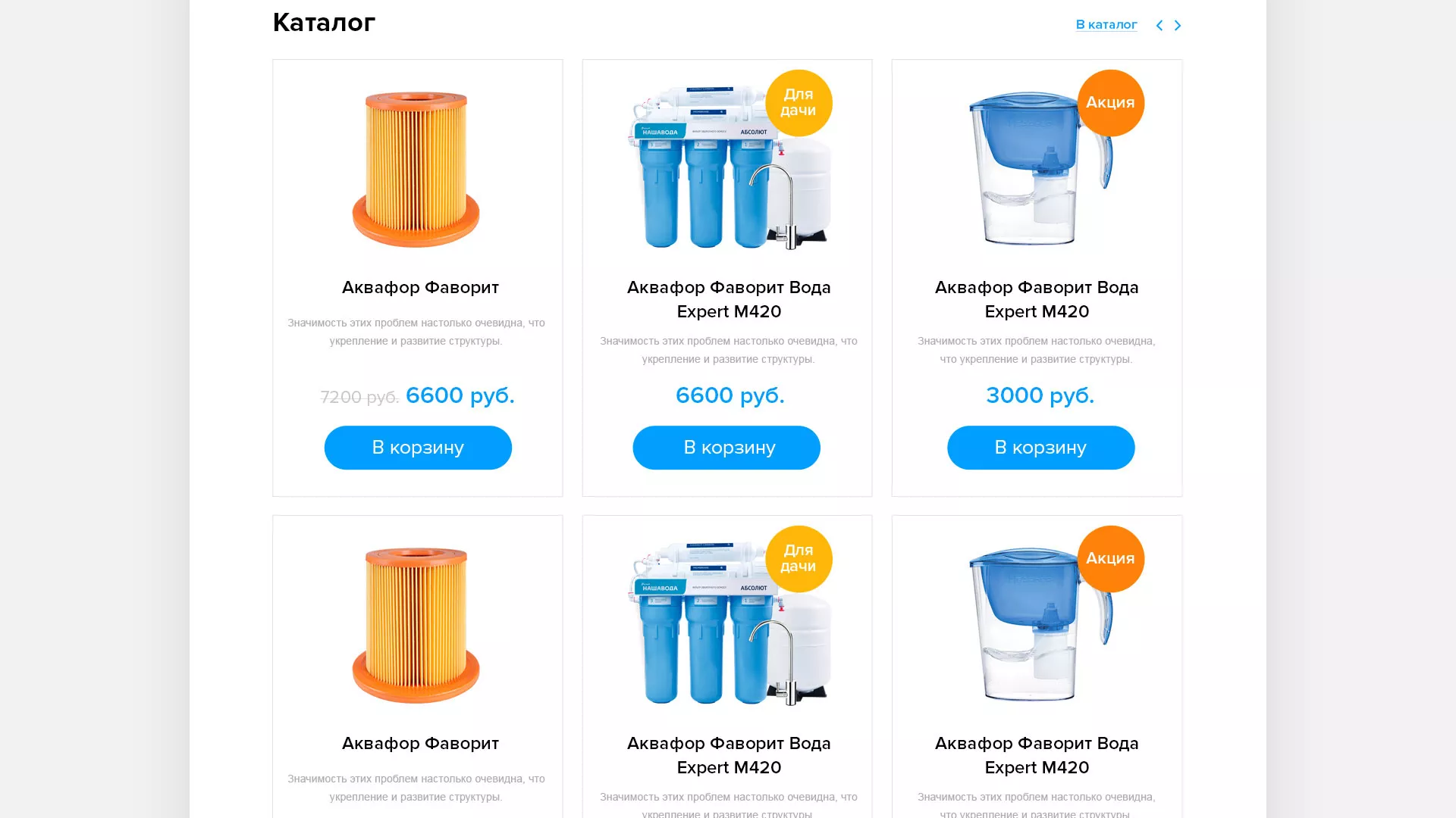 Создание интернет-магазина «Водолей» по продаже фильтров очистных сооружений в Игарке